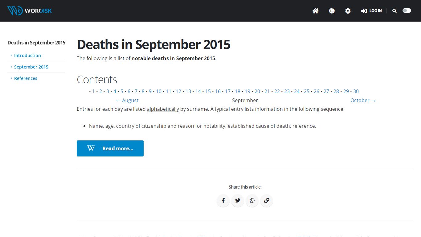 Deaths in September 2015 - Wikipedia @ WordDisk